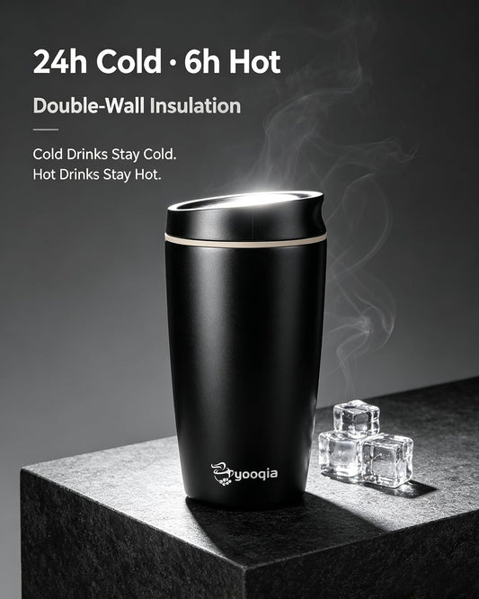 Insulated Travel Coffee Tumbler, Stainless Steel, Leak Proof, BPA Free, 12 oz (black)