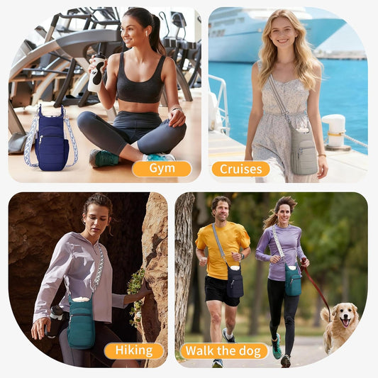 Water Bottle Bag 40 oz Crossbody Bag Insulated Carrier Purse Holder for Walking Hiking with Adjustable Strap