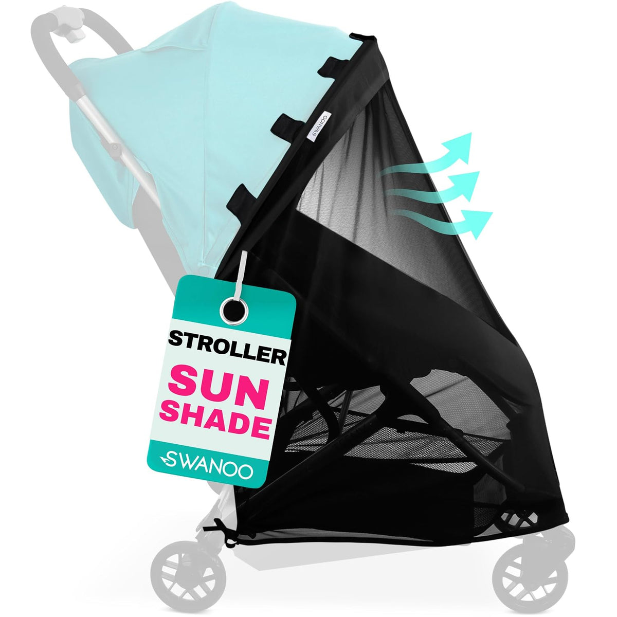 Universal Stroller Sun Shade Cover, UPF50+, Mosquito Net, Magnetic