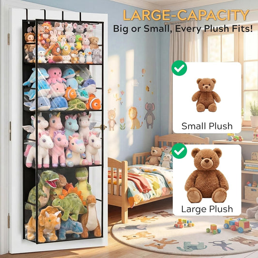 Over the Door Stuffed Animal Storage with Clear Dust Cover
