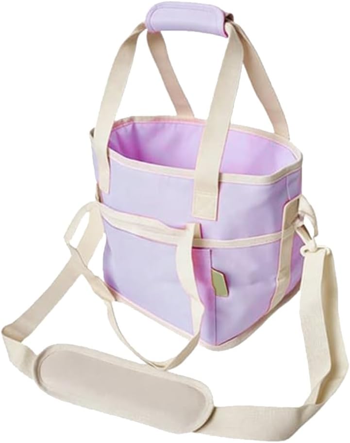 Family Size 4-Compartment Drink Carrier Bag for Coffee Cups & Tumblers, No-Spill Collapsible Beverage Caddy with Adjustable Dividers & Shoulder Strap, Insulated Cooler Tote for Car (Pink-White)