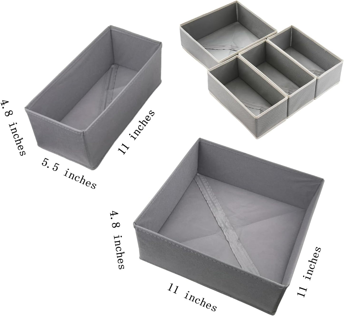 Drawer Organizer Set of 4- Fabric Storage Bins for Clothes, Underwear, Socks & Bras - 11" Dresser Dividers for Bedroom Closet