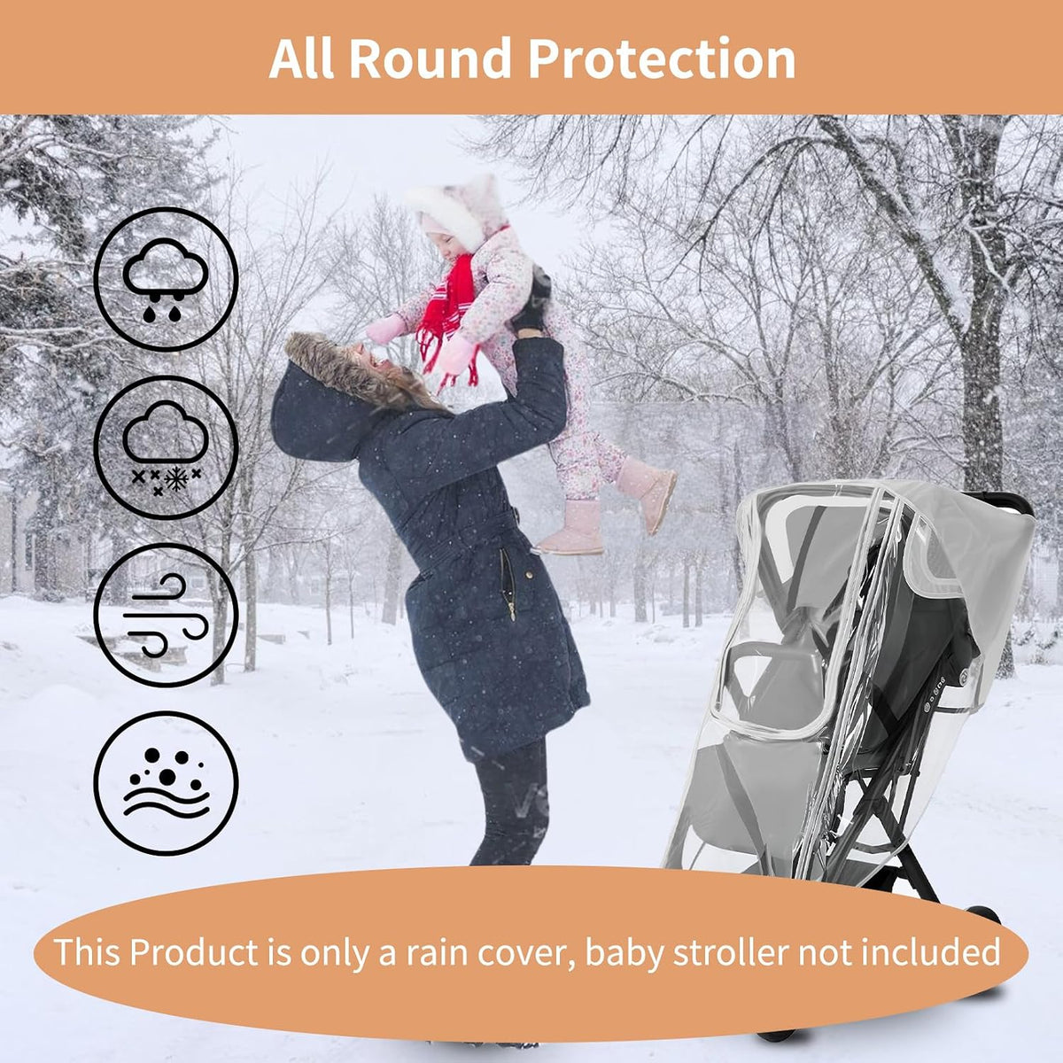 Stroller Rain Cover for Nuna - Waterproof & Windproof Weather Shield for Nuna Baby Strollers | Universal Fit for Nuna Mixx, Nuna TRVL & More | See-Through Window & Mesh Vents