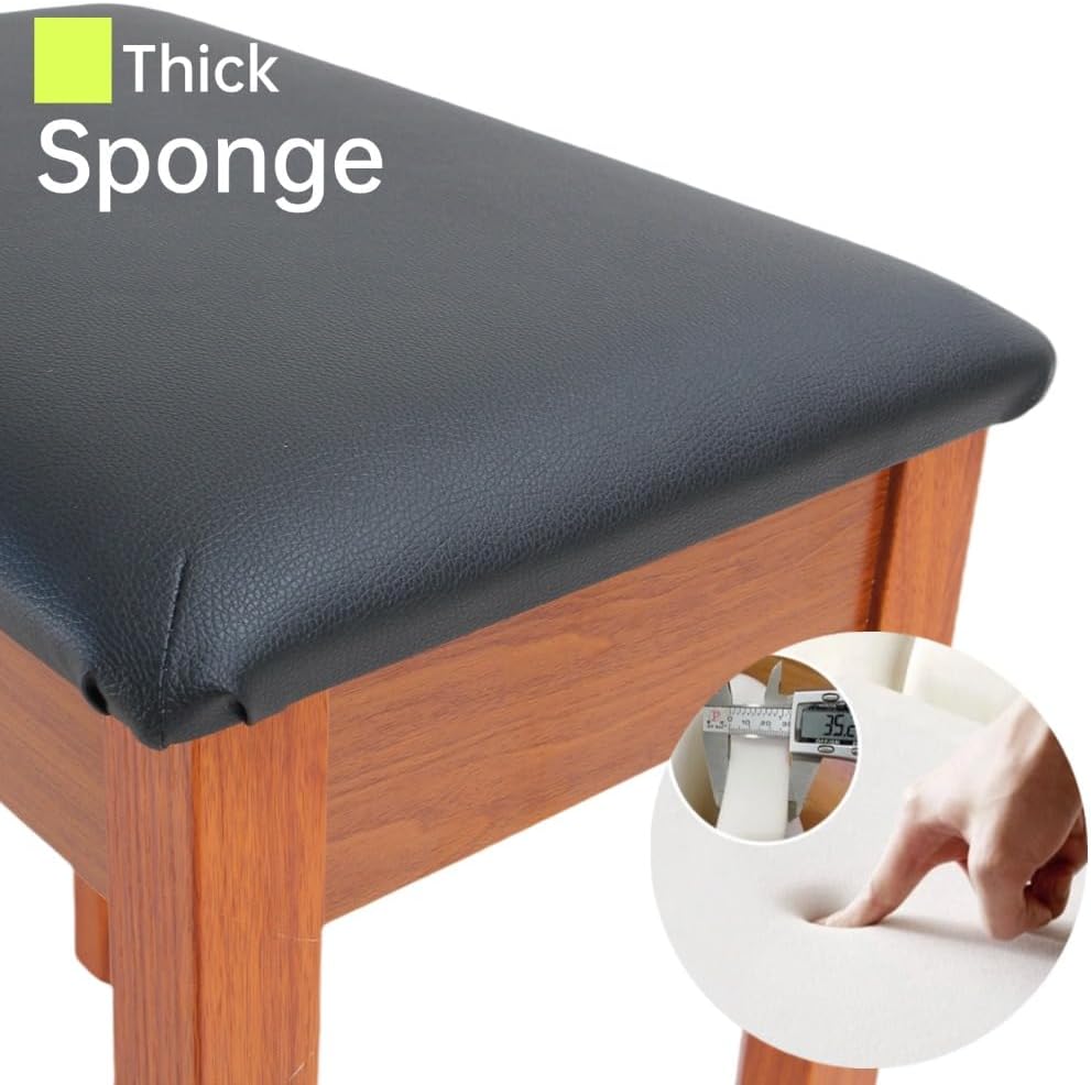 Solid Wood Piano Bench with Storage, Piano Stool and Padded Cushion, Keyboard Bench with Bookcase, Piano Chair and Piano Seat with High-Density Sponges.