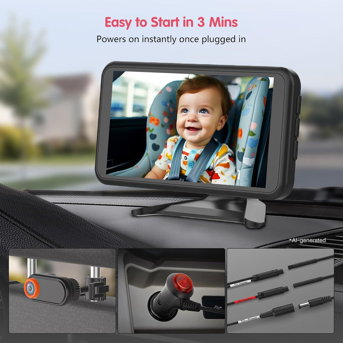 BM2 Baby Car Camera, 5.2" 1080P Rear Seat Monitor