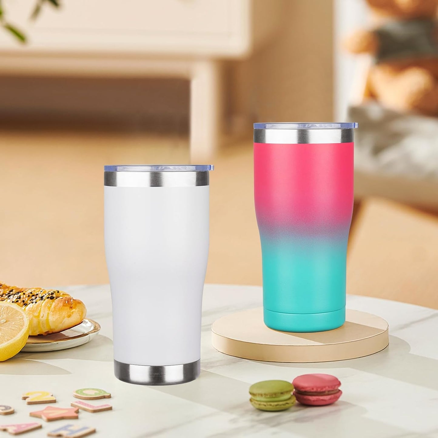 20oz Insulated Tumbler with Lid Straw Travel Coffee Mug Cup (Light/Purple) | Double Wall Vacuum Hot Iced Insulated Cup Stainless Steel Mug Leakproof Powder Coated Metal Tumbler for Men Women
