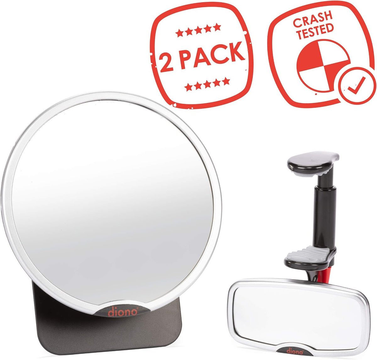 Baby Car Mirror 2 Pack, Includes Safety Car Seat Mirror for Rear Facing Infant & See Me Too Rear View Baby Mirror Both Fully Adjustable with Wide Crystal Clear View, Shatterproof, Crash Tested