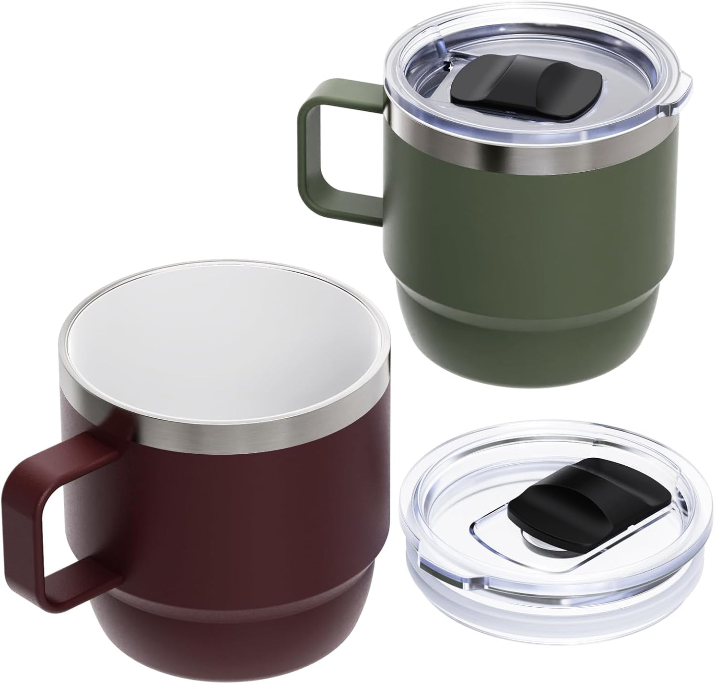 8 oz Small Coffee Mug with Magnetic Sliding Lid & Handle, Ceramic-Lined 18/8 Stainless Steel, Double-Wall Vacuum Insulated Espresso Coffee Cup, Stackable & Dishwasher Safe, White