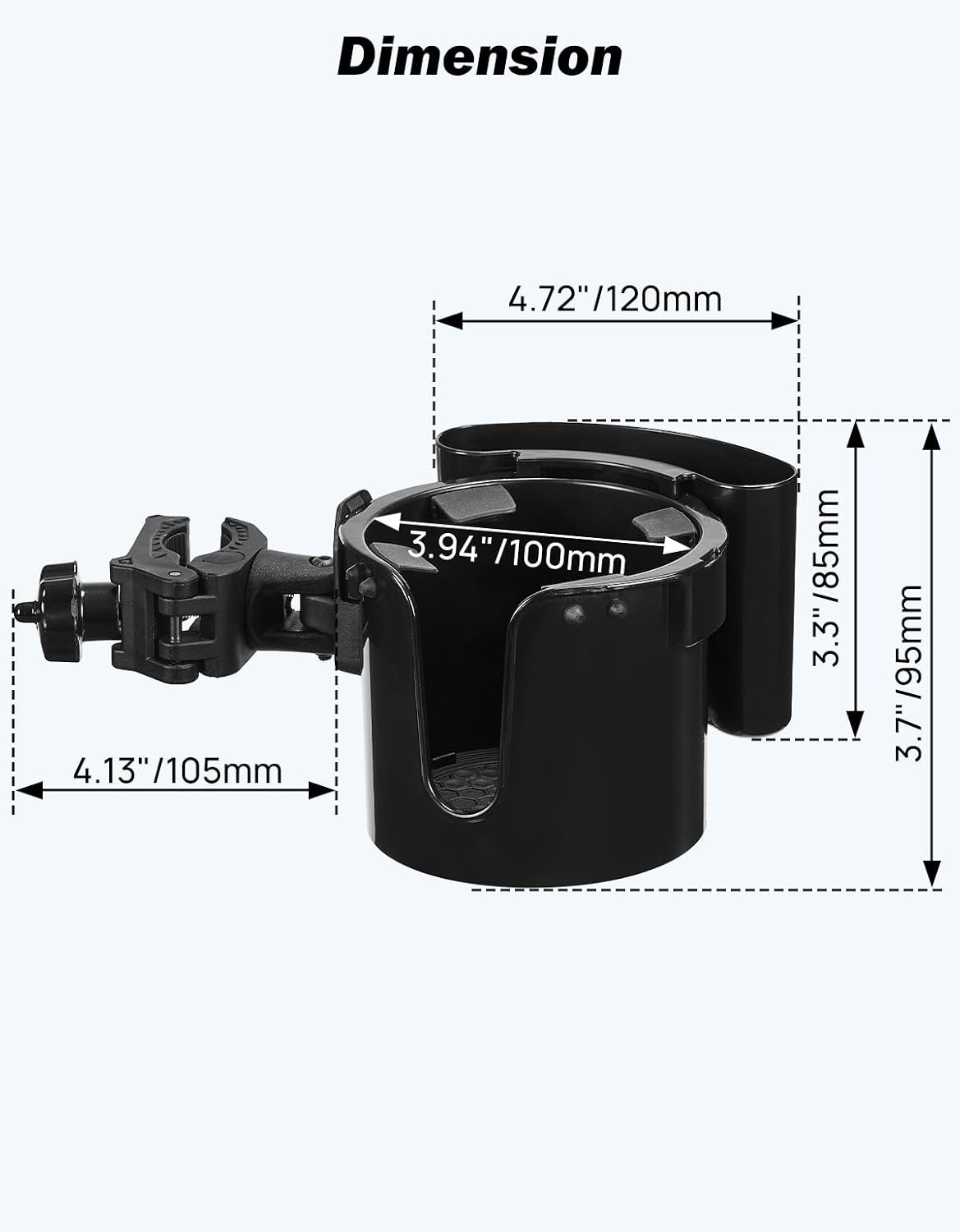 Wheelchair Cup Holder, 2-in-1 Walker Cup Holder with 6.4'' Large Storage Box, Drink Holder for Bottle with Handle, Fit for Wheelchair, Walker, Rollator, Stroller, Camper, Golf cart (Large)