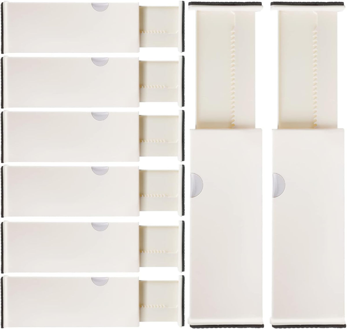 4 Adjustable Drawer Dividers, Organize Silverware and Utensils in Home Kitchen, Divider for Clothes in Bedroom Dresser, Designed to Not Snag Underwear and Bra Fabrics, Bathroom Storage Organizers