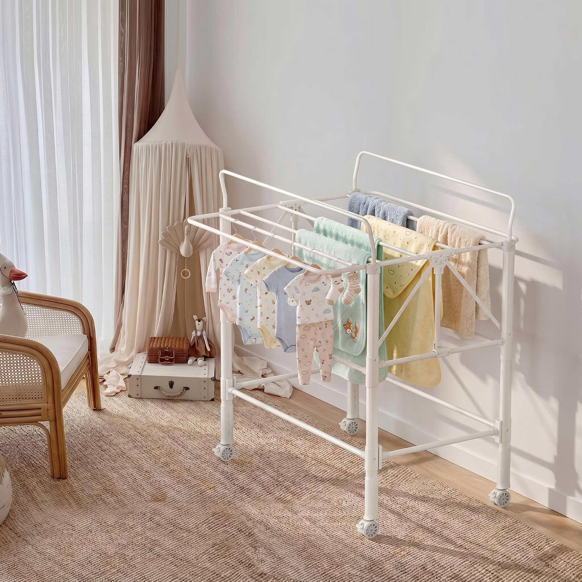 Baby Changing Table with 4 Drawers, Waterproof Diaper Changing Station with Storage, Adjustable Height Baby Changing Station for Mobile Nursery Grey