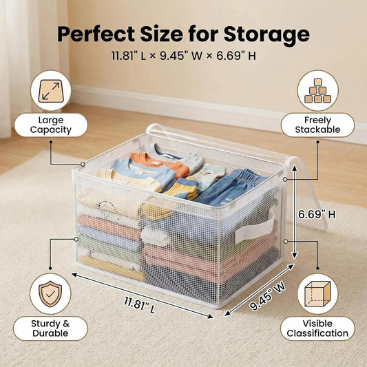 3 Pack Clear Storage Bins with Lids, Foldable Toy Organizer Bins PVC Transparent Storage Box for Toys, Clothes, Towel and Stuffed Animal Storage