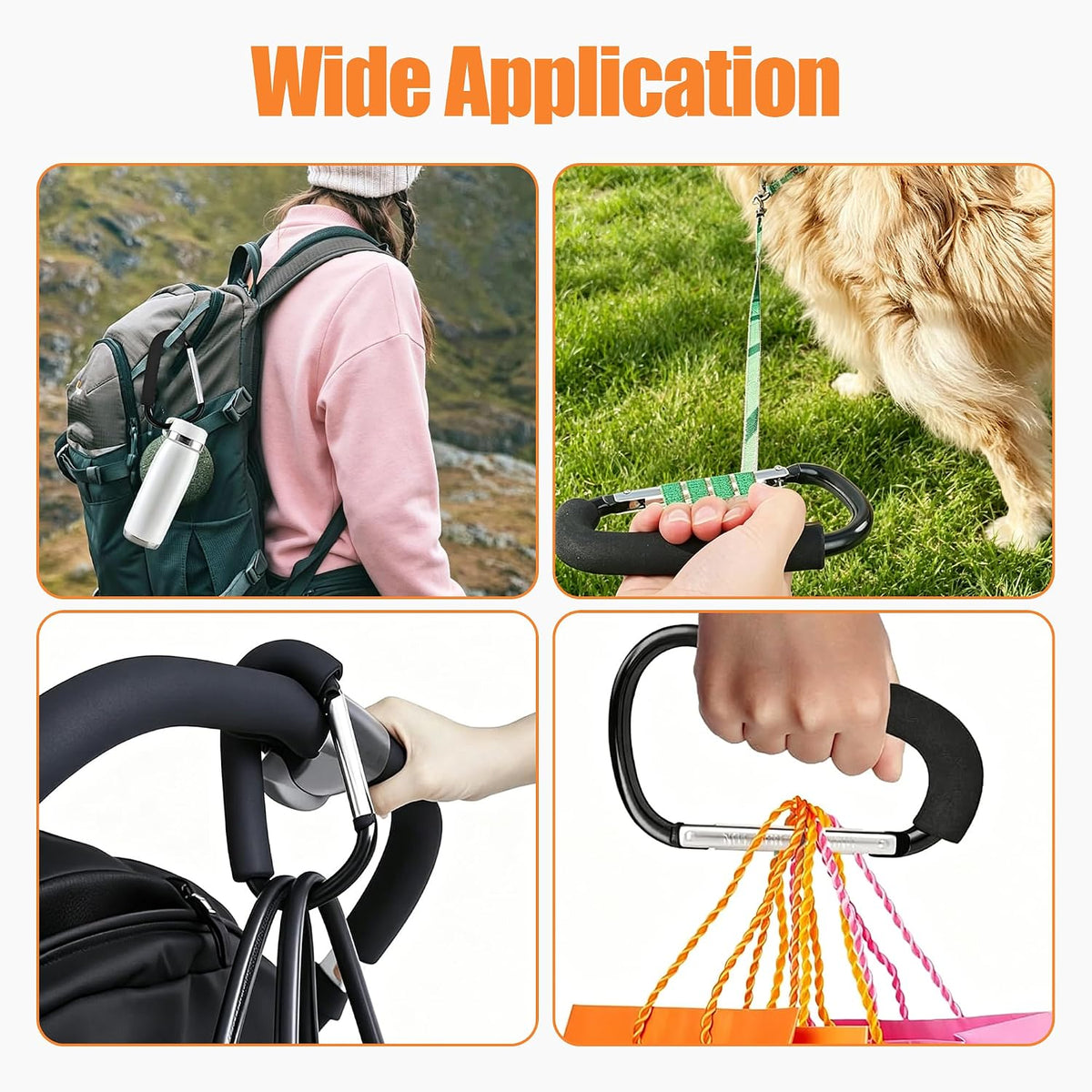 2 Pack Stroller Hooks, 6.3" Universal Stroller Clips, Large Carabiner Clip for Hanging Diaper Bags, Purse Grocery, and Shopping Bags