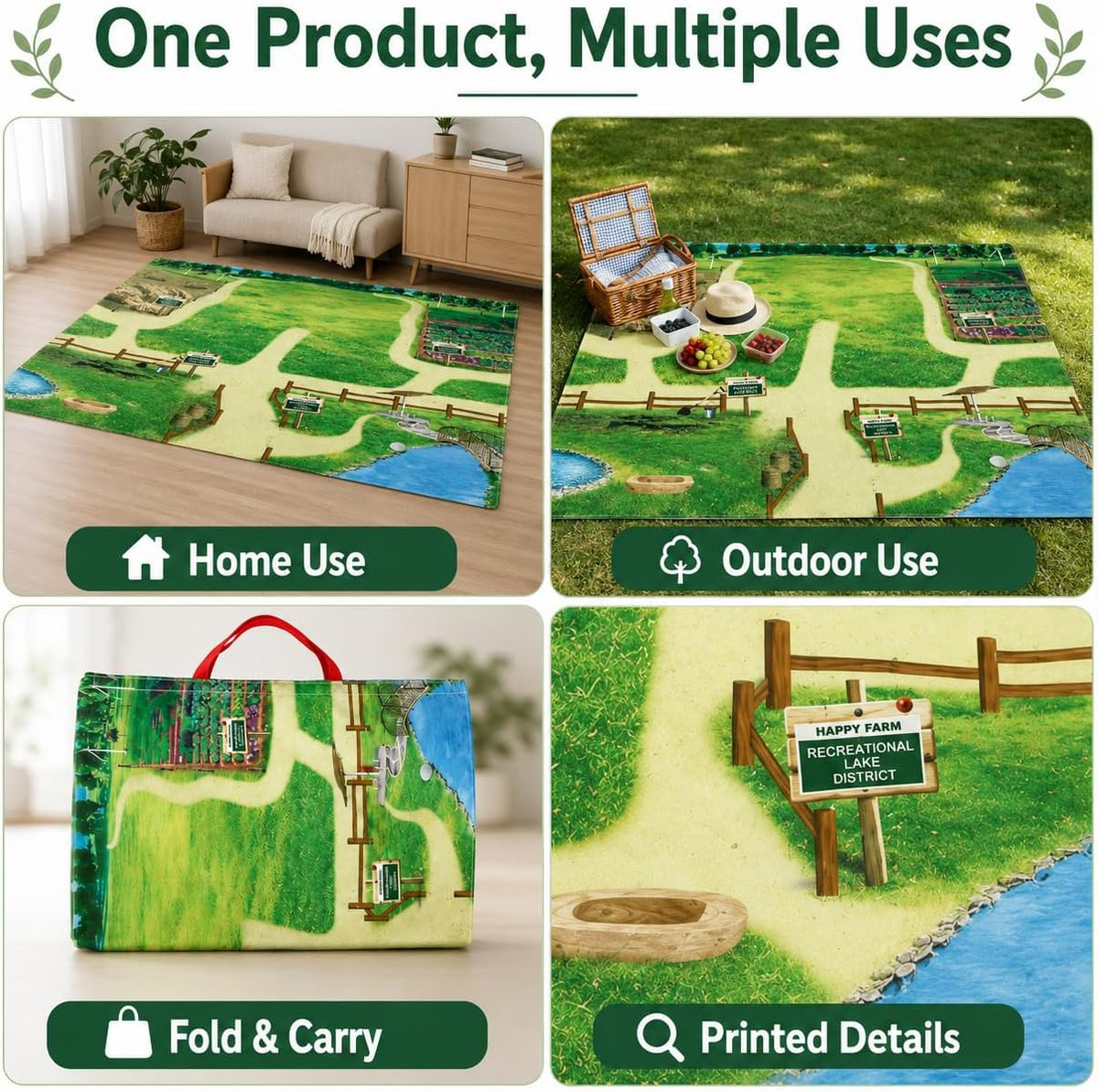 Foldable Play Mat & Toy Storage Bag 2-in-1 Zipper Organizer Tote for Kids,Beach,Camping,Travel and Home