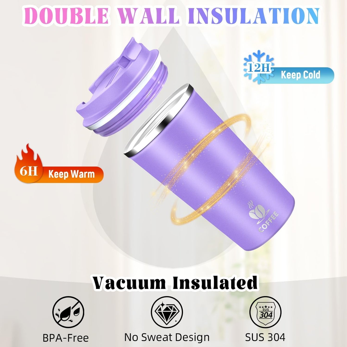 17oz Insulated Travel Coffee Mug with Flip Lid ¨C Leakproof Stainless Steel Insulated Coffee Tumblers, Reusable Coffee Cup for Hot & Cold Drinks, Perfect for Camping & On-the-Go