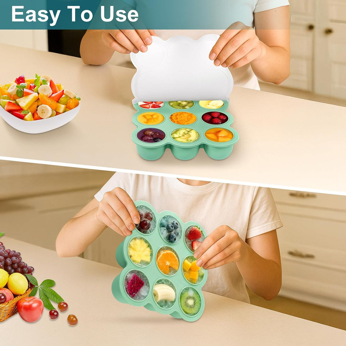 2 Pack Baby Food Freezer Tray with Lids, Silicone Food Storage Container for Homemade Purees