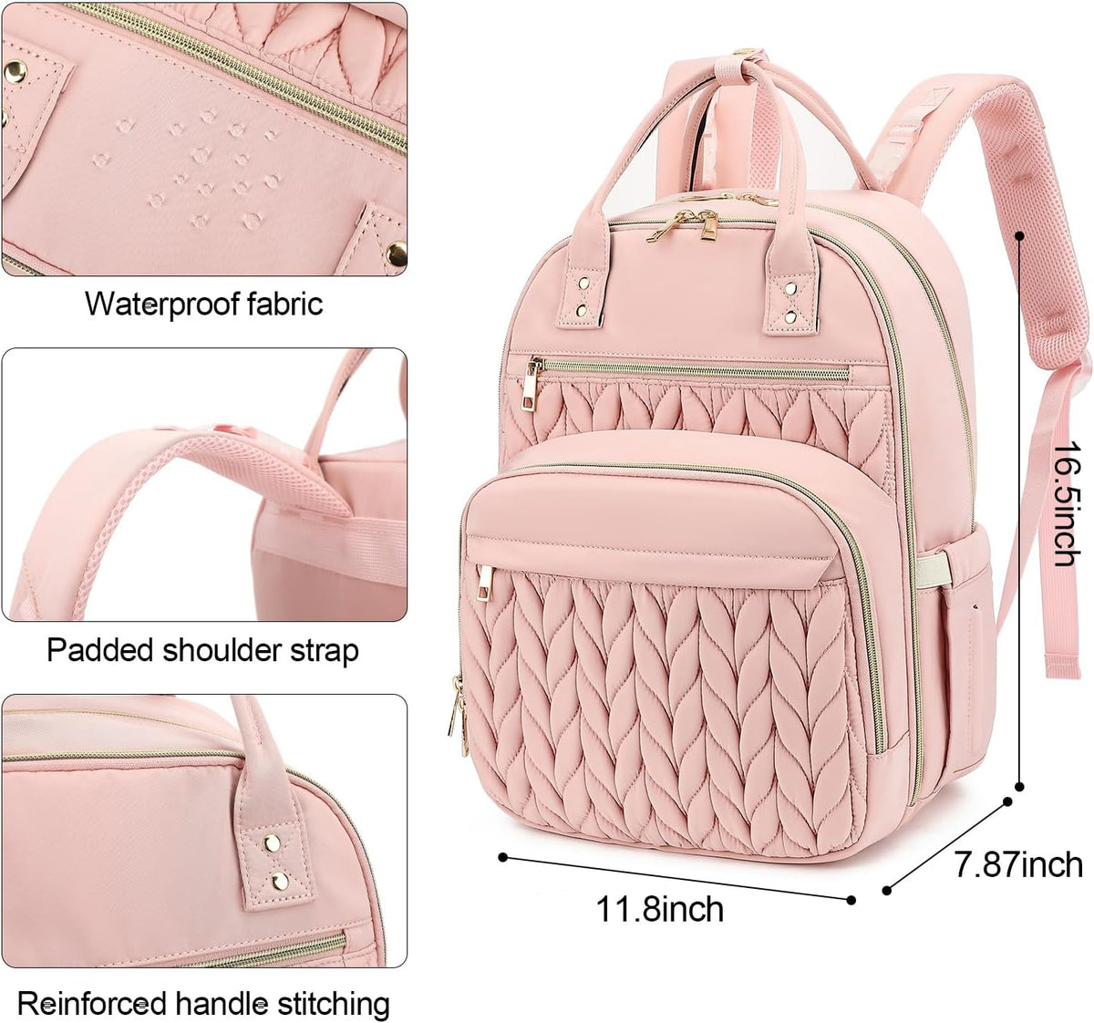 Quilted Baby Diaper Bag Backpack for Women, Baby Girls Boys Nappy Bags with Stroller Straps Insulated Pockets (Black)