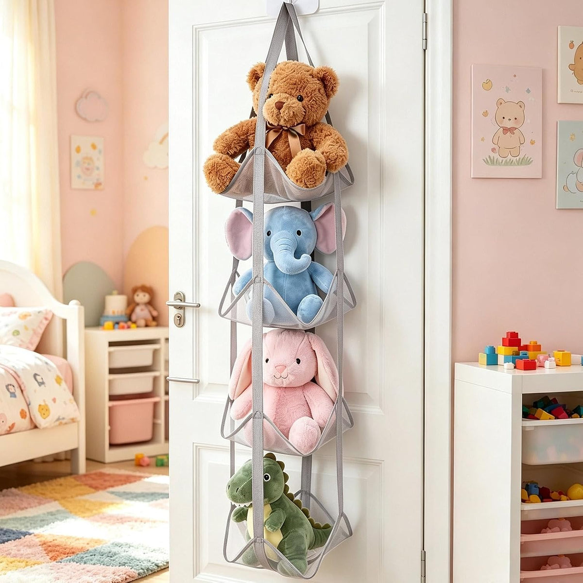 Behind The Door Storage Mesh Pockets Fabric Shelves with Hook