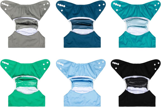 6pcs Cloth Diaper Covers &1 Wet Dry Bag, Washable Reusable Cloth Diaper Shell for Prefold with Multi-Functional Bag, Flat or Fitted Nappy Inserts