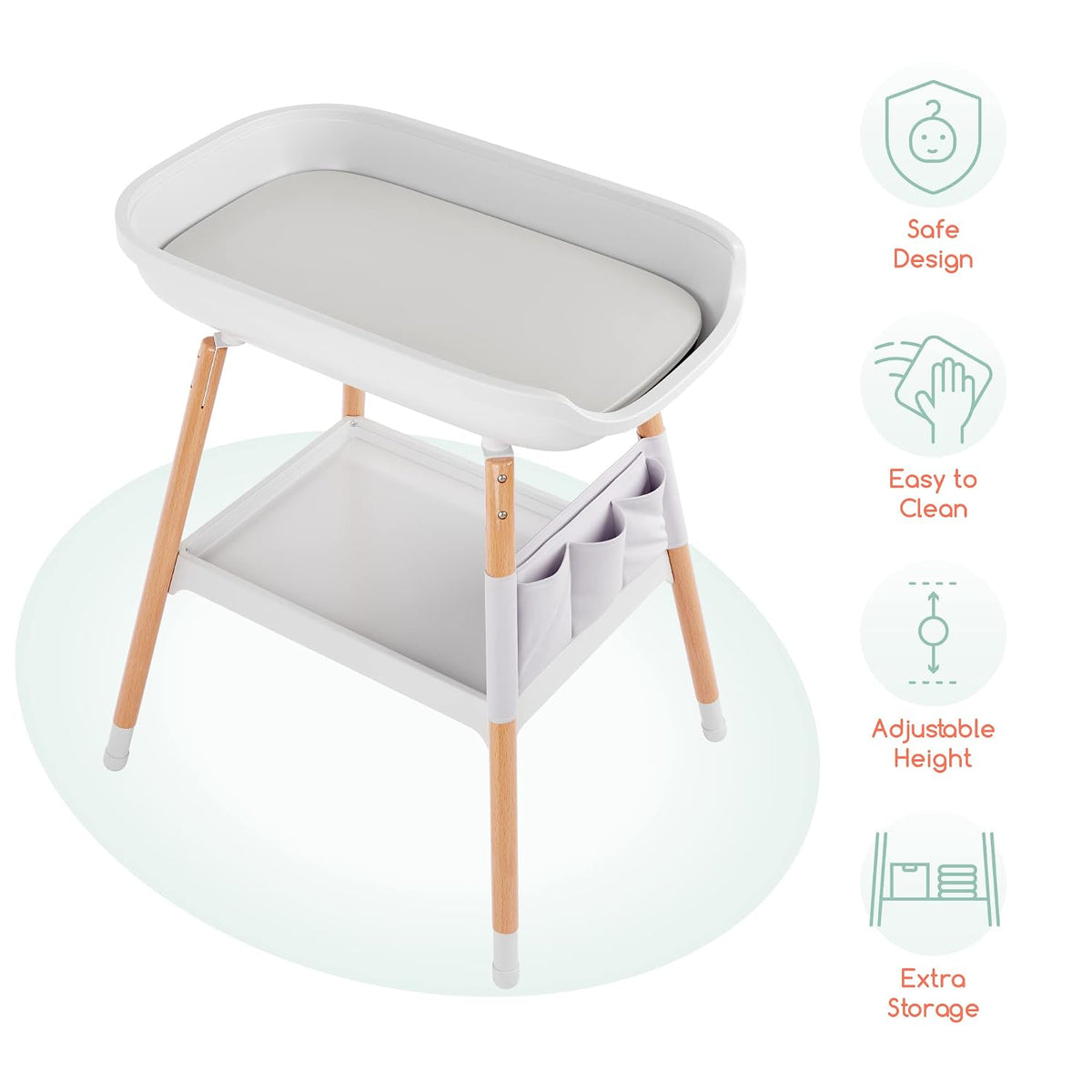 Deluxe Diaper Changing Table - Portable Baby Changing Station & Organizer, Nursery Furnitue Tables with Storage Shelf and Changing Pad Included