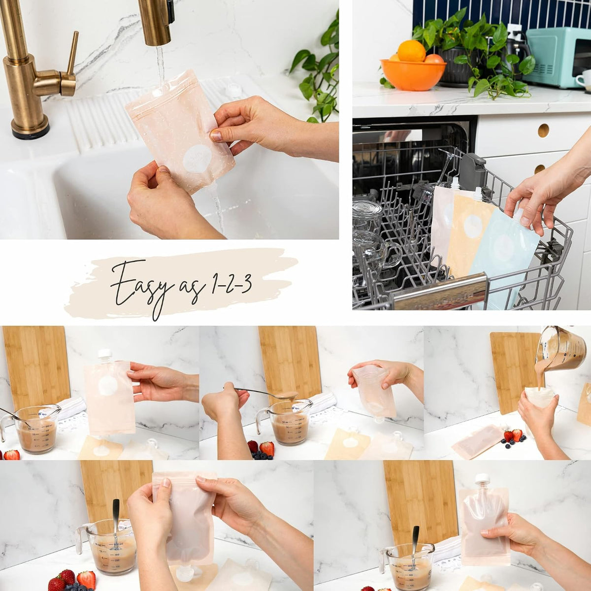 Reusable Food Pouches 10-Pack 6oz Baby Food Storage Refillable Toddler Squeeze Pouch for Kids Washable Freezer Safe Homemade Purees Smoothies