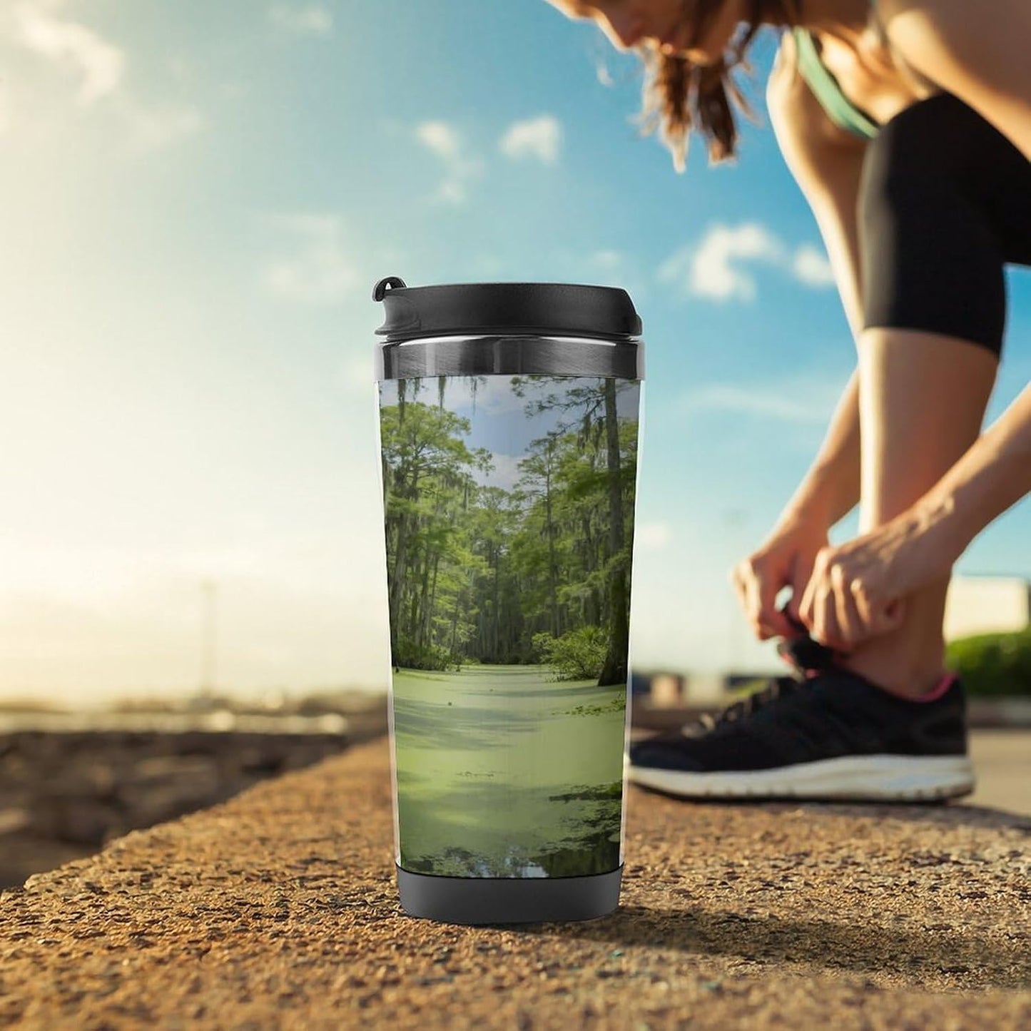13oz Insulated Travel Coffee Mug Reusable Coffee Cup Water Bottle | Green Swamp Travel Mug with Leak Proof Lid Double Wall Stainless Steel Coffee Tumbler Personalized Gift