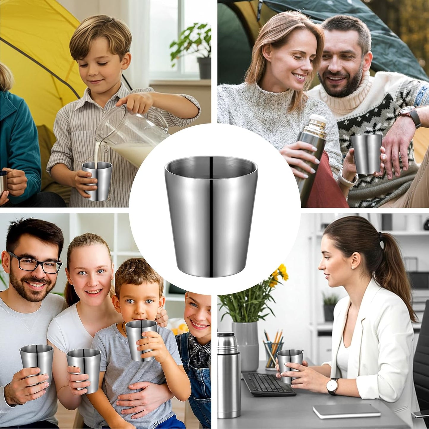 8 Pack 10 oz Stainless Steel Insulated Cups, Double Wall Vacuum | Metal Tumbler Stackable Camping Drinking Water Glasses Unbreakable Reusable Mugs for Travel Indoor Outdoor Party Supplies