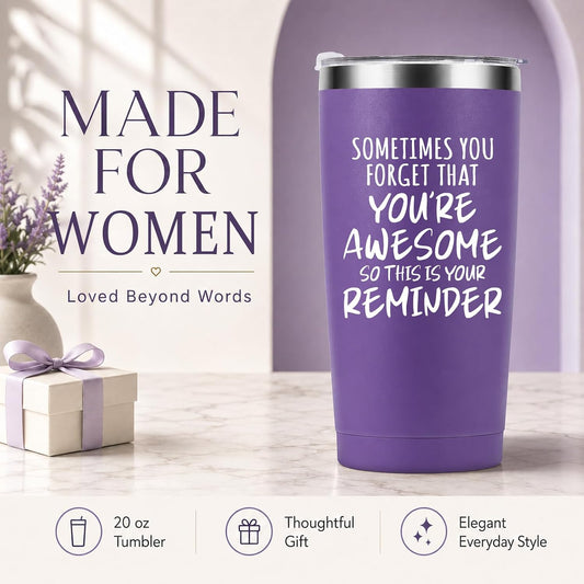 Inspirational Purple Tumbler for Women – “You’re Awesome” 20oz Stainless Steel Travel Mug, Perfect Birthday, Graduation & Holiday Gift for Her, Best Friends, Coworkers, Teachers, Sister