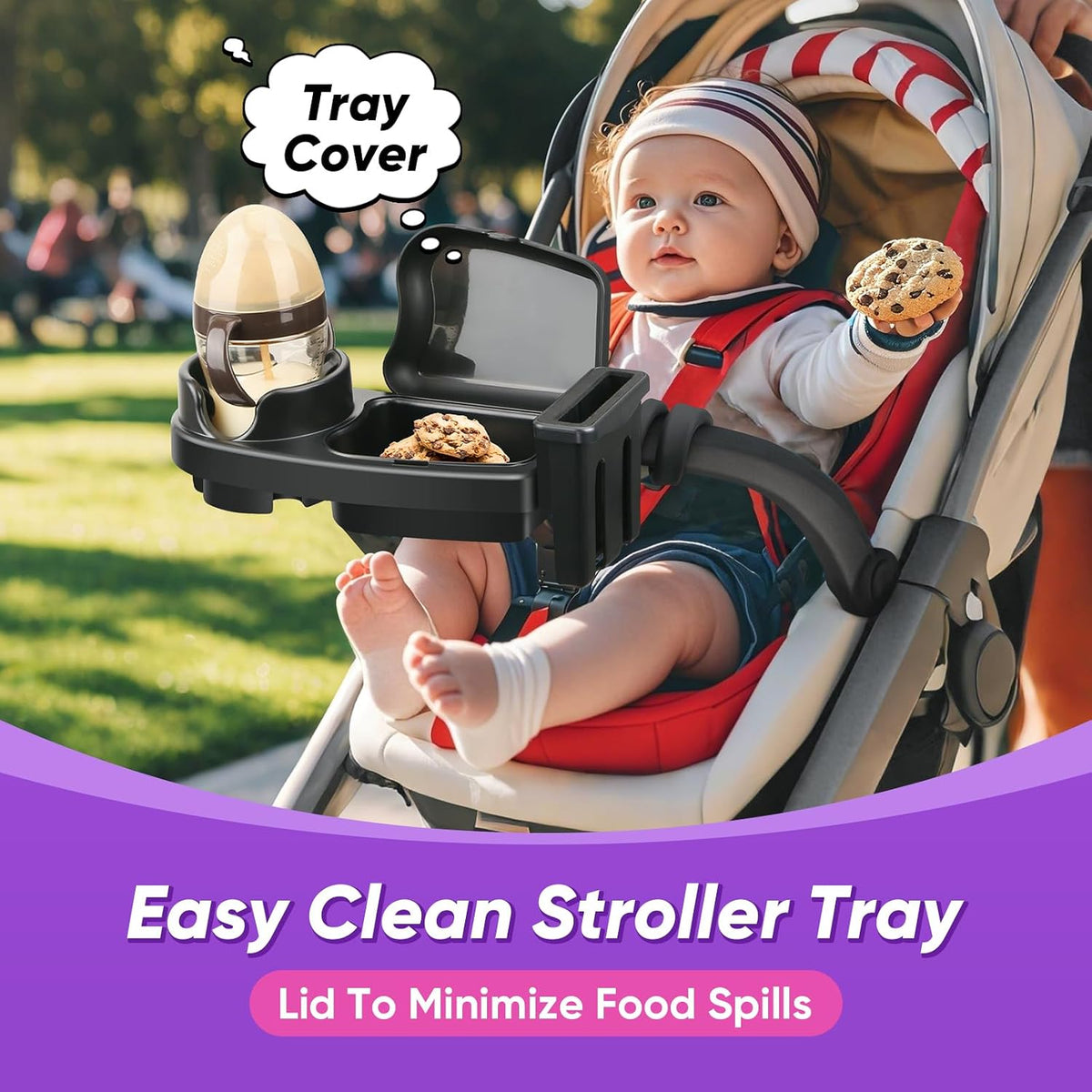 Universal Stroller Snack Tray, 3 in 1 Stroller Cup Holder