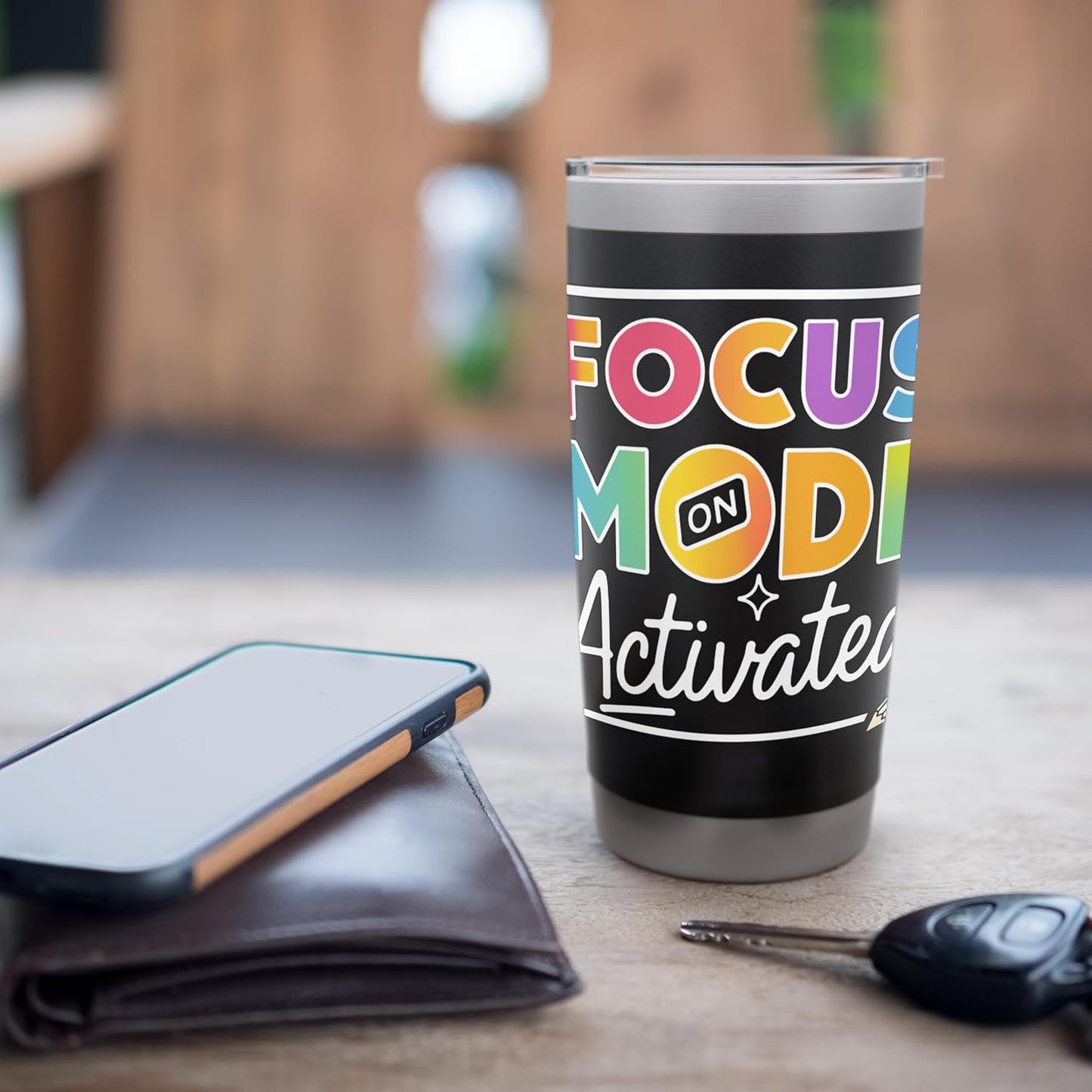 Focus Mode Activated Colorful Typography Art Stainless Steel Insulated Tumbler
