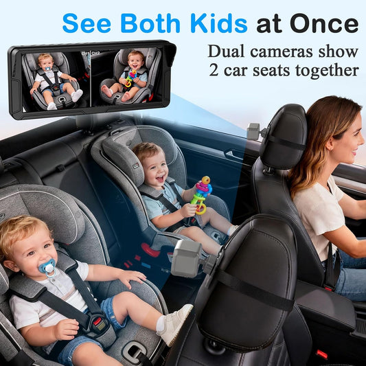 Dual Baby Car Camera for 2 Kids: 6.9" Large Split-Screen with 2-Camera