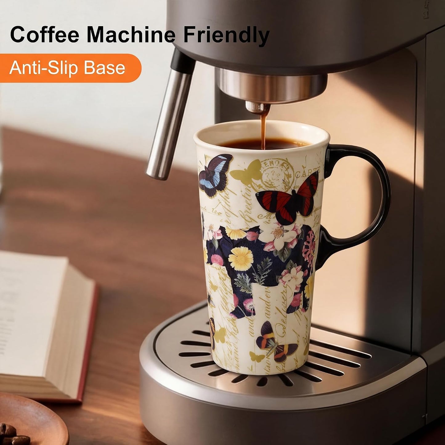 17oz Ceramic Travel Mug with Lid, Christian Butterfly Coffee Mug | Large Coffee Mug with Handle, Psalm 39:7 Floral Design, Microwave & Dishwasher Safe, Gift Box Included