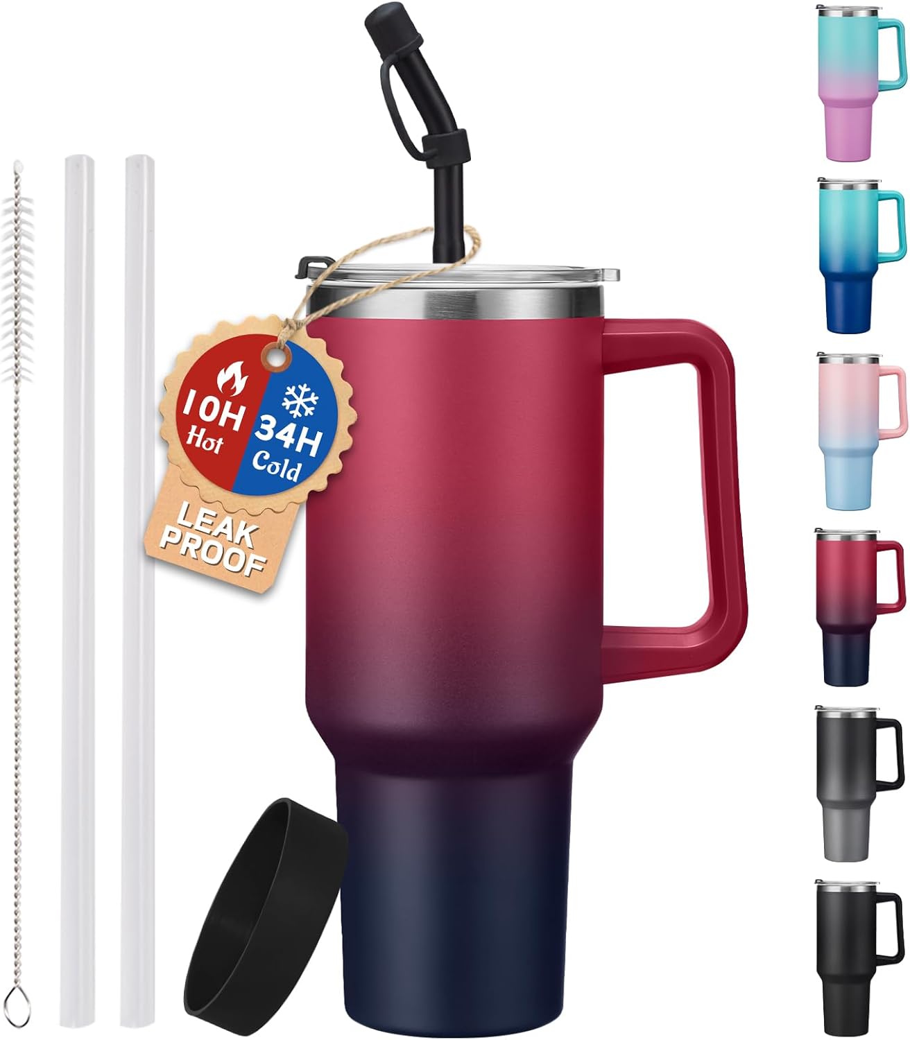 40 oz Stainless Steel Vacuum Insulated Tumbler with Lid and Straw for Water, Iced Tea or Coffee, Spill Proof Water Bottle with Handle, Leak Resistant Travel Mug Car Cupholder Friendly