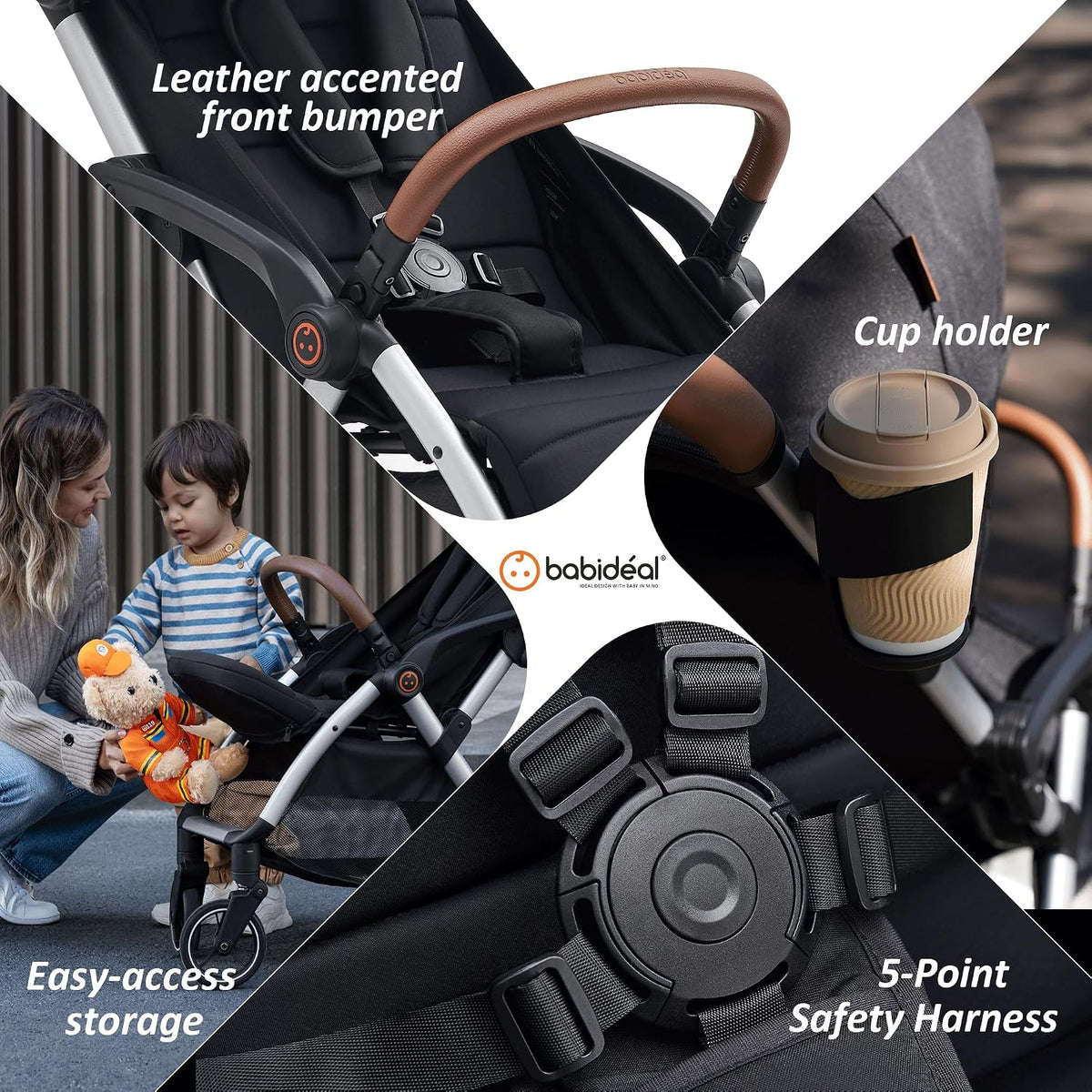 Baby Stroller, Auto-Fold Lightweight Travel Stroller for Airplane, Compact Toddler Pushchair with PU Leather Handle, Newborn to 50 lbs, Grey