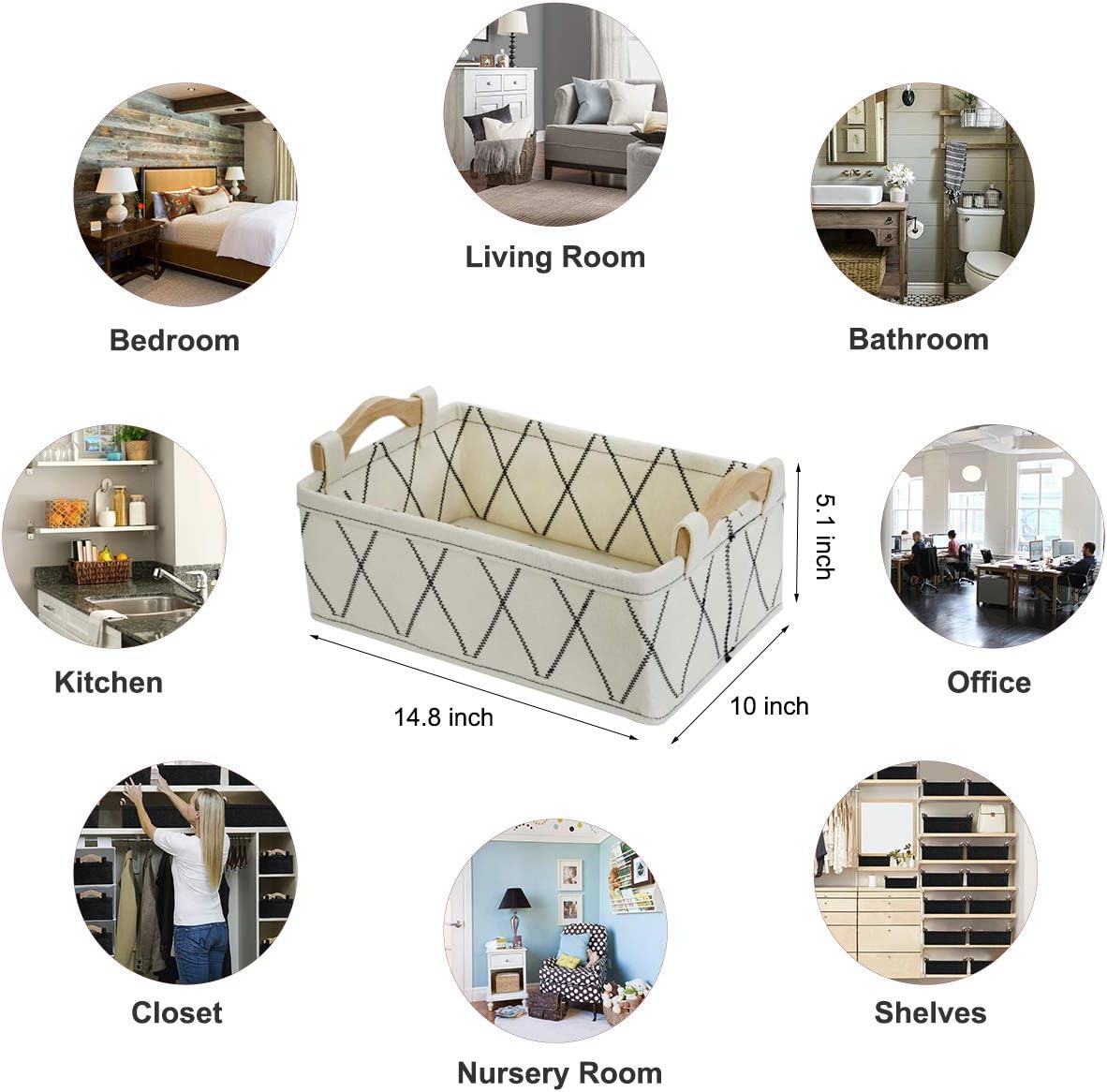 Medium Storage Basket Shlef Low Storage Bin Rectangle Felt Fabric Baskets Storage Bins Organizer for Underwear Socks Bra Towel Toiletry Baby Products Storage Basket Light Gray