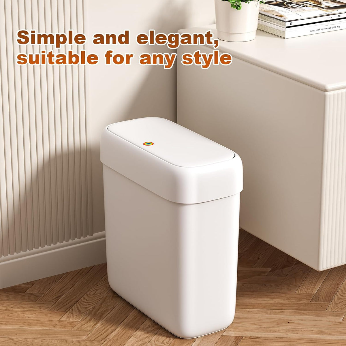 Bathroom Trash Cans, Garbage Can with Press Type Lid,10L Dogproof Slim Plastic Narrow Trash Bin
