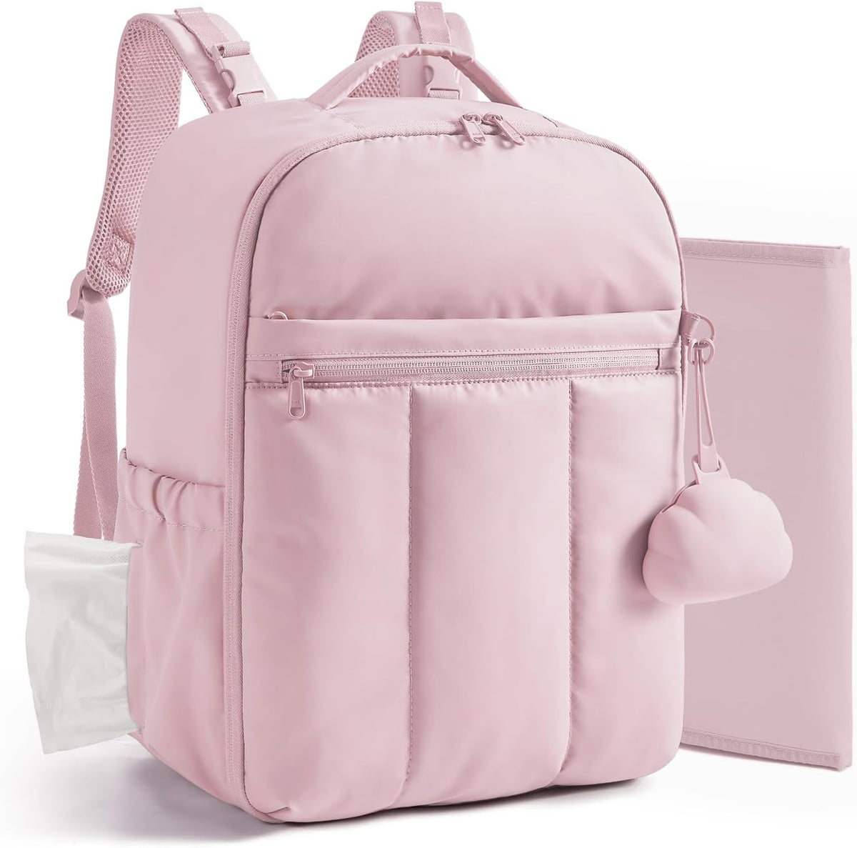 Diaper Backpack with Insulated Pockets & Changing Pad,Dark Pink