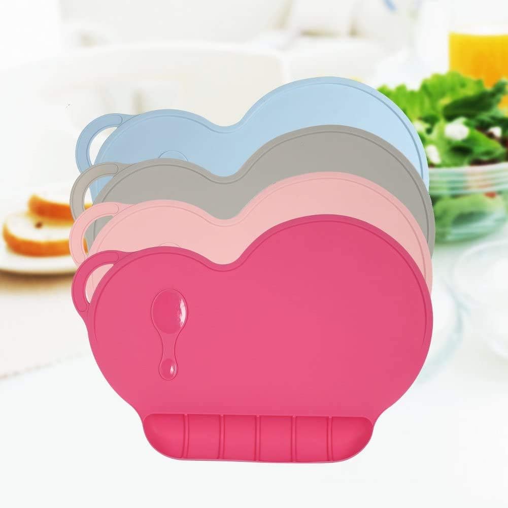 Silicone Baby Suction Plate Mat Anti-Slip Placemat Foldable Food Fruit Child Infant Dinner Plate Tableware for Home and Travel Use, Grey