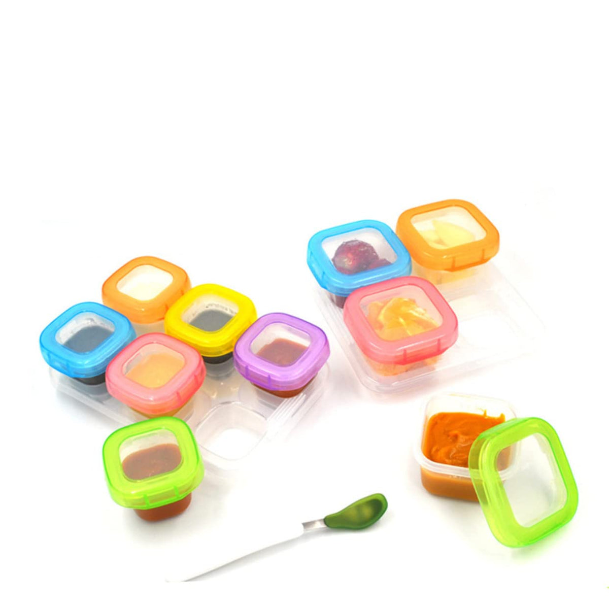 6pcs Food Freezer Containers with Airtight Seal Ring Leakproof Storage Tray for Puree Microwave Dishwasher Safe Clear Lid for Easy Viewing Mixed Colors