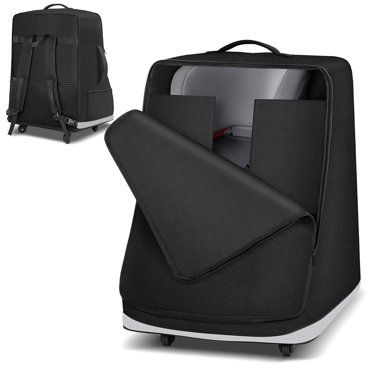 Car Seat Travel Bag for Airplane with Swivel Wheel Extendable Height Padded Carseat Travel Backpack Large Storage Bag, Baby Infant Booster Seat Bags for Air Travel