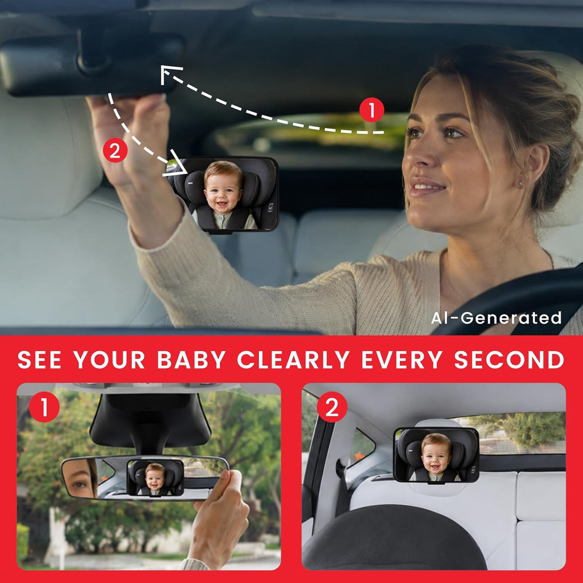 Baby Car Mirror, Safety Car Seat Mirror for Rear Facing