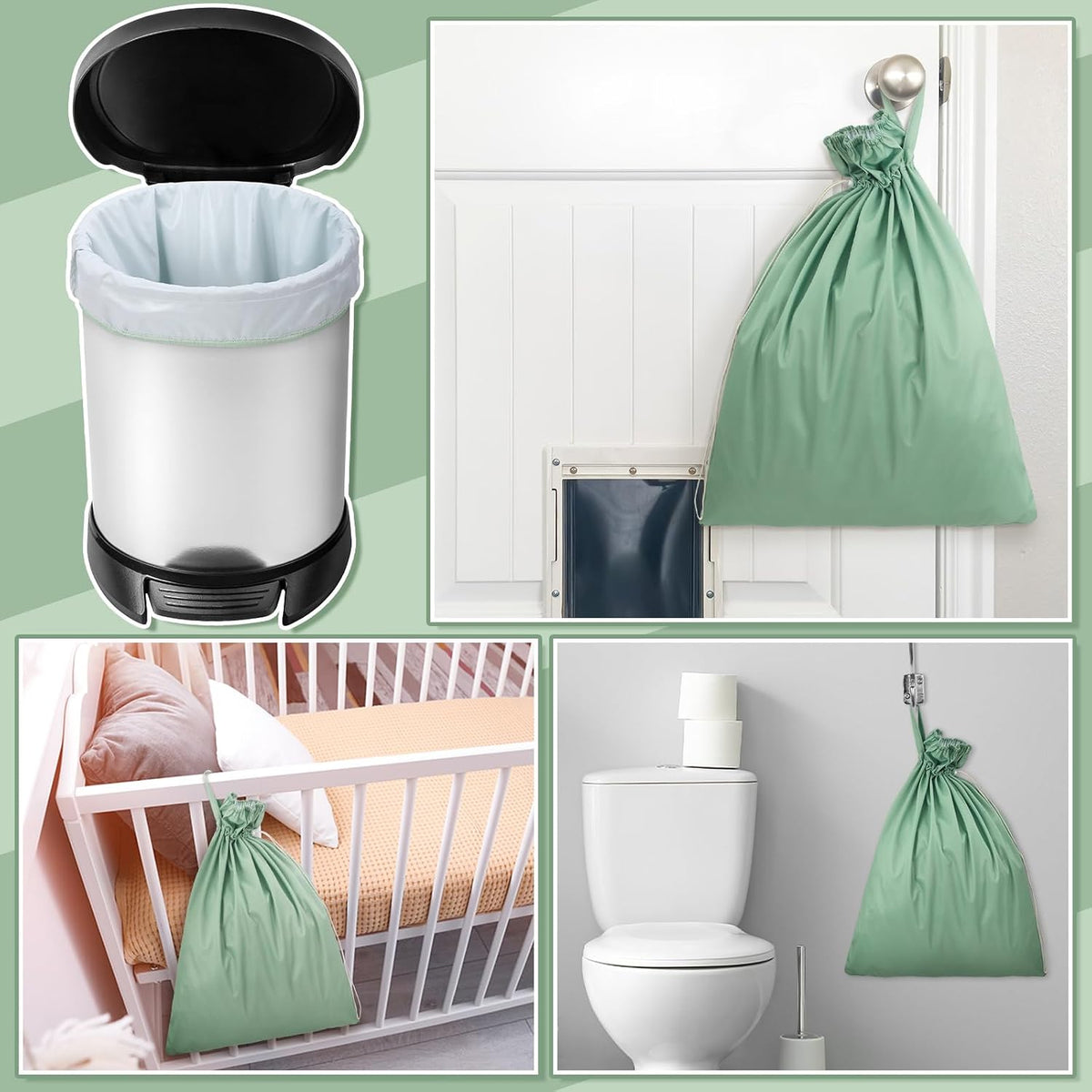 2 Pack Reusable Diaper Pail Liner Bags Hangable Pail Liner with Strap Washable Cloth Diaper Liners Waterproof Cloth Diaper Wet Bag Pail Pouch for Cloth Diaper, Dirty Diapers, Laundry and Garbage