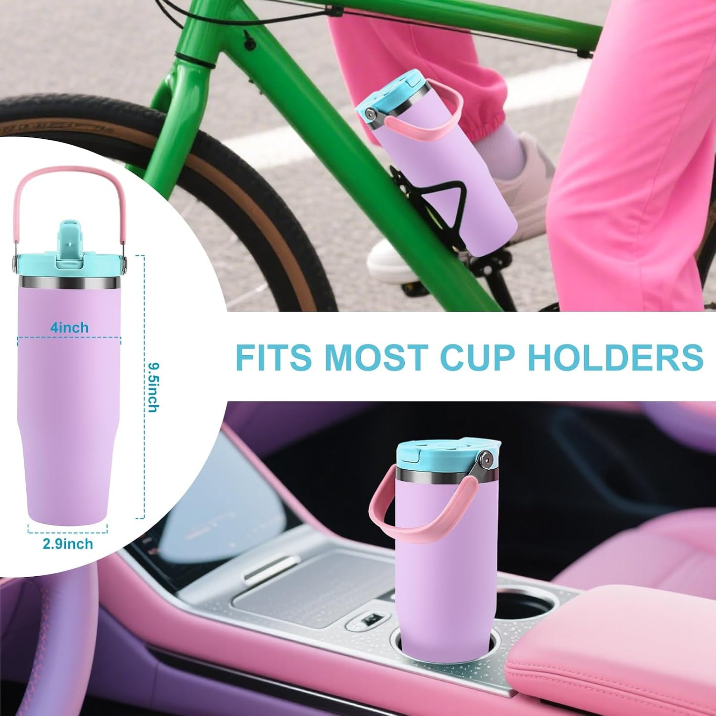 32 oz Tumbler with Handle and Flip Straw,Keep Cold or Hot,Fits in Cup Holder,Reusable Leak Proof Stainless Steel Vacuum Water Bottle,Suitable for Home Gym Trave, Easy to Carry (Cyan Blue) | Stainless Steel Vacuum Insulated, Keeps Cold or Hot, Fits in Cup