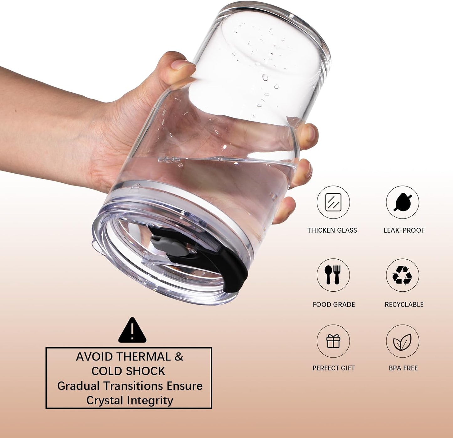 Iced Coffee Glasses with Lids and Straws,Car Cup Holder Friendly, Leakproof Portable Tumblers for Cold Brew, Juice & Smoothie, Ideal for Travel, Office & Gym, BPA-Free (16oz-Pink)