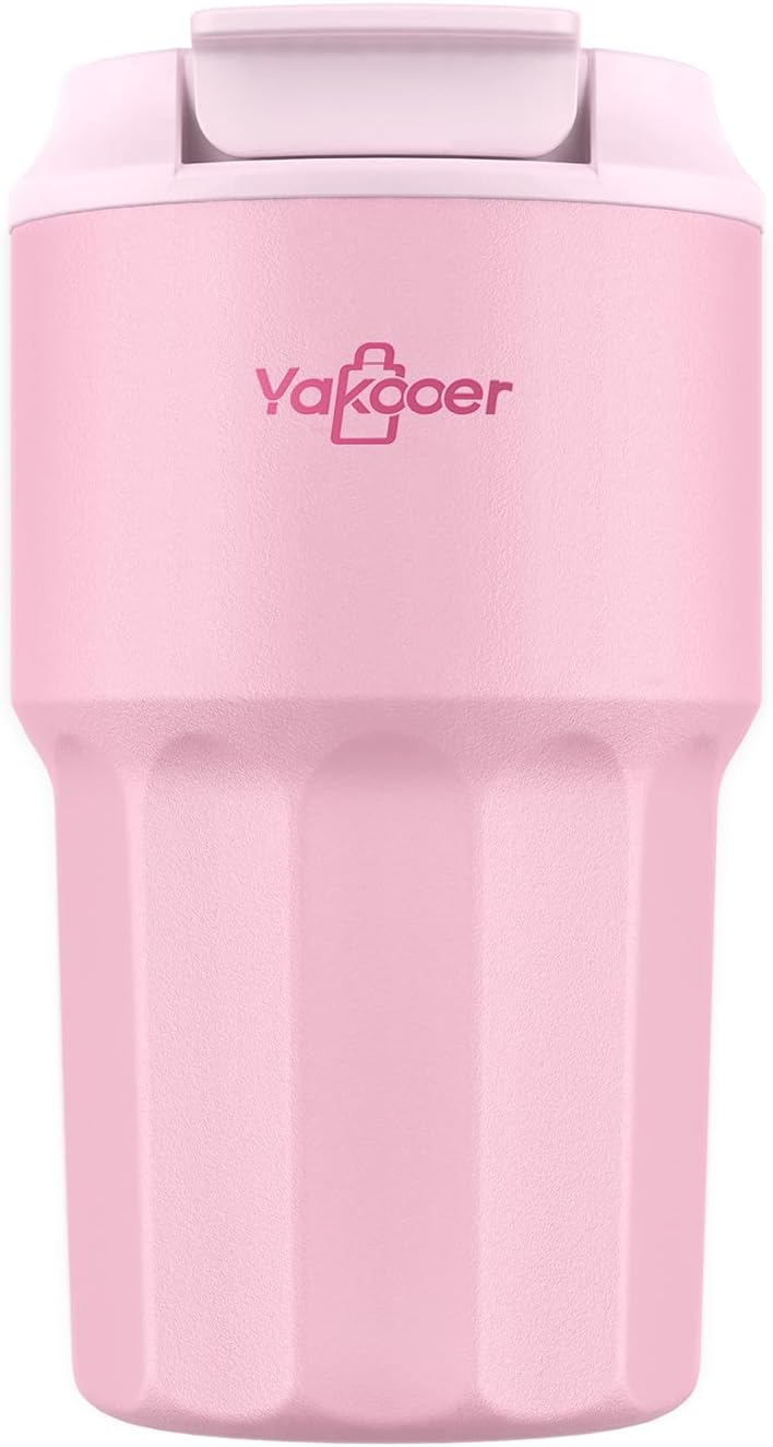 16oz Travel Coffee Mug with Flip Straw Lid Insulated Tumbler, Pink | Double Wall Stainless Steel Vacuum Tumbler for Hot and Cold Drinks, Leak-Proof and Sweat-Free for Commute and Travel,Office