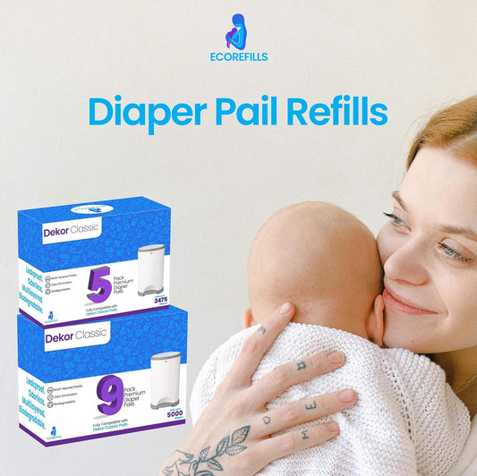 Refill Bags Compatible with DEKOR CLASSIC Diaper Pails, 9 Pack