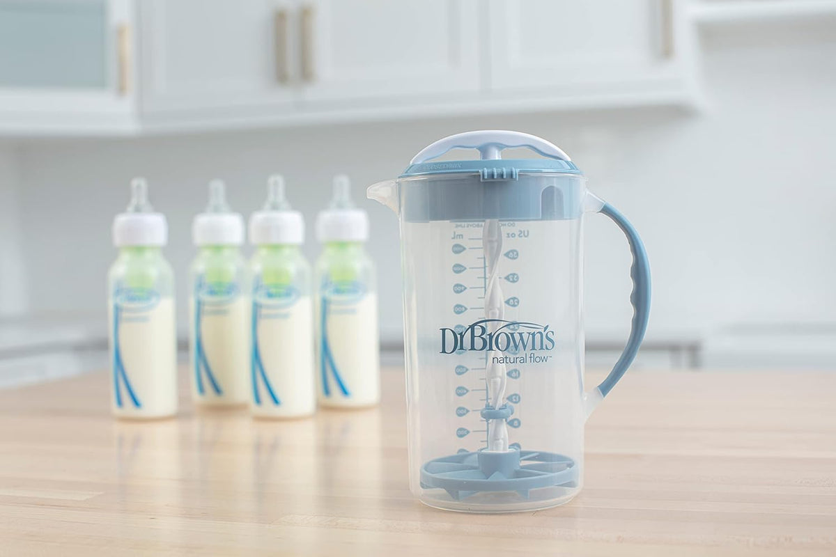 Baby Formula Mixing Pitcher, 36oz with Adjustable Stopper and Pacifier and Bottle Wipes, 40 Count