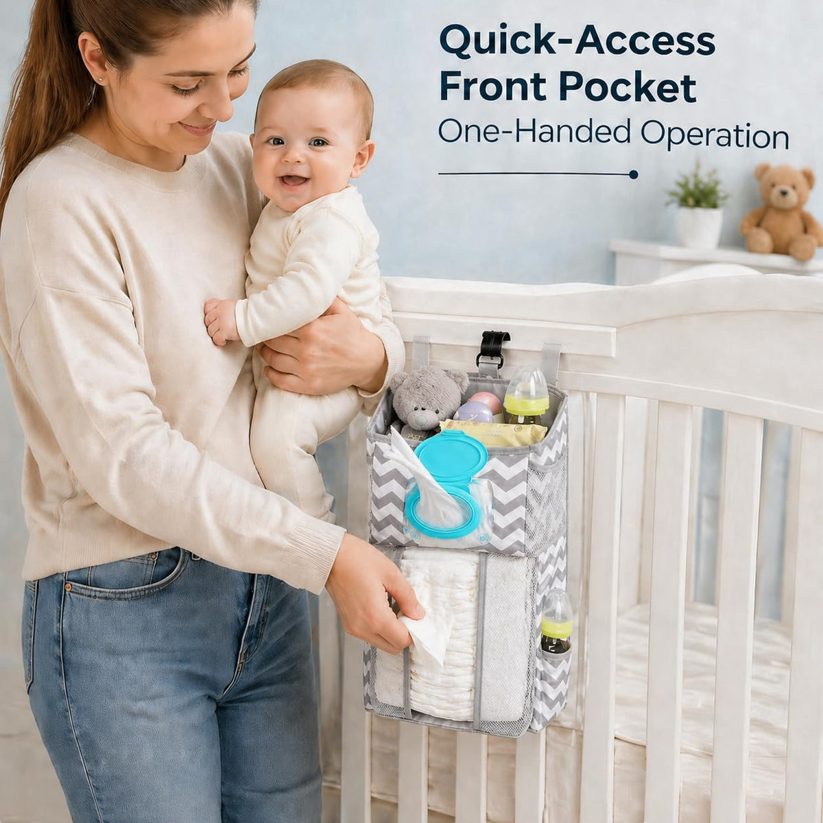Diaper Organizer for Changing Table - Hanging Diaper Caddy - Crib Organizer