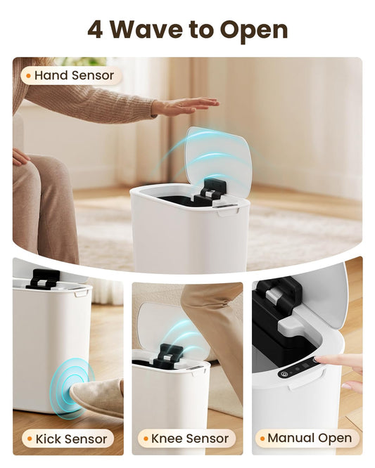 5 Gallon Automatic Bathroom Trash Can with Lid, White, Touchless