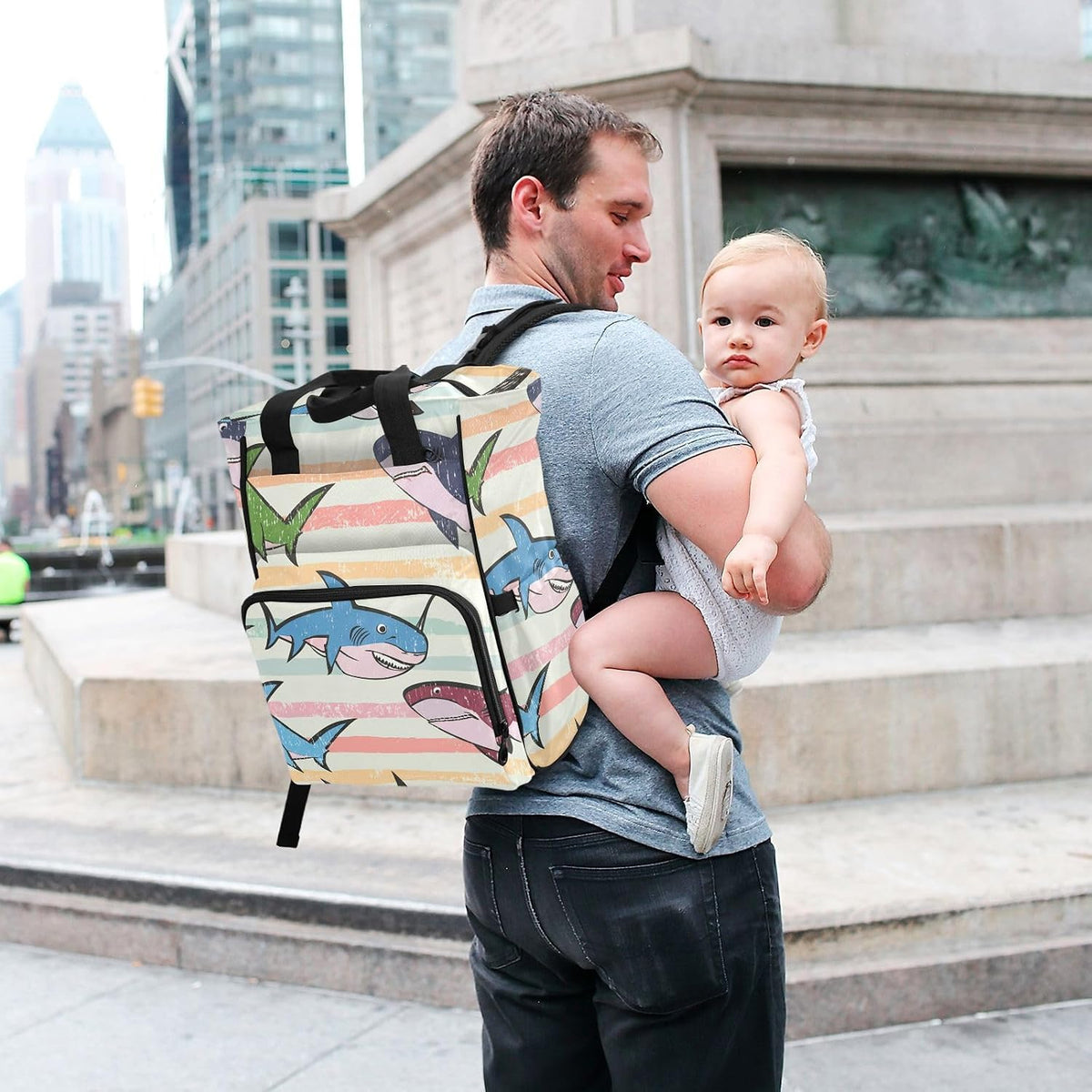 Diaper Bag Backpack, Multifunction Travel Bag for Moms Dads, Baby Changing Bag with Insulted Pockets, Stroller Straps and Side Bottle Pockets Stripe Splash Pattern